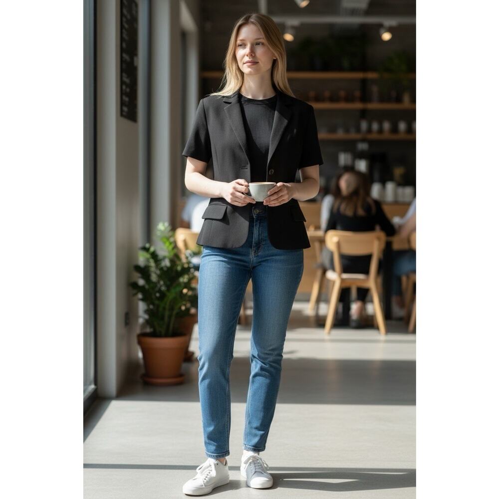 Apostrophe Black V-Neck Collared Lined Short Slee… - image 3